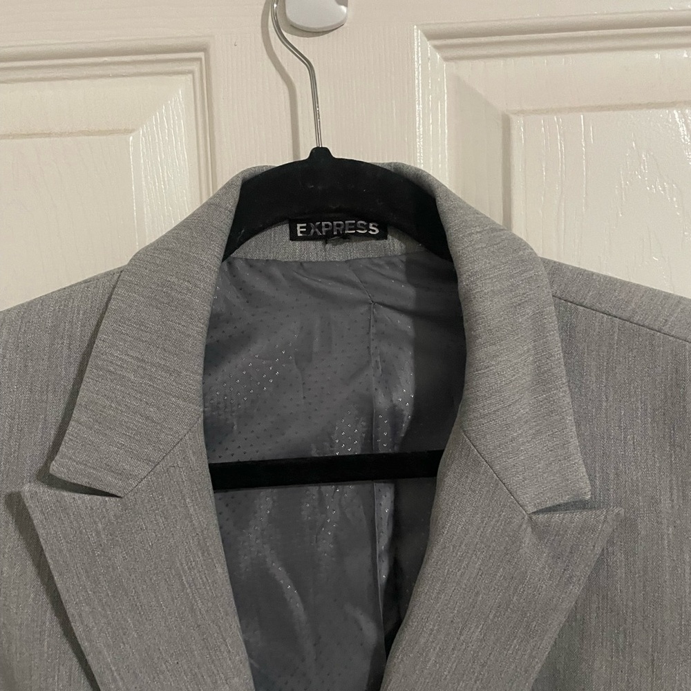 Express Light Gray Single-Button Women's Blazer - Picture 4 of 7